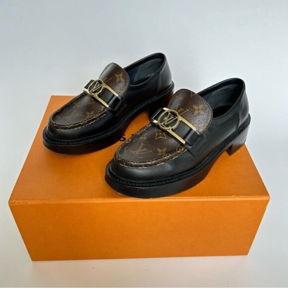 Louis Vuitton Academy Monogram Black Chunky Leather Loafers sz 39 - Picture 1 of 14